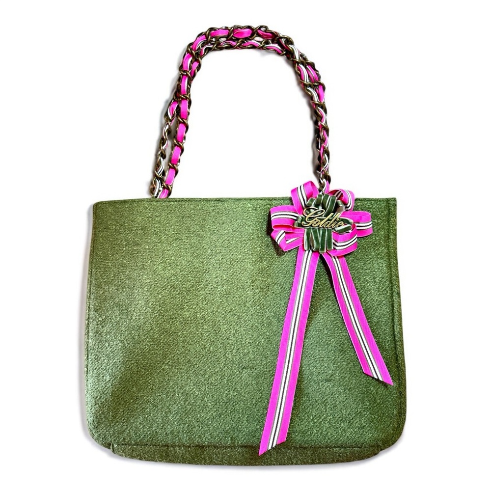 Vintage Goldie Green and Pink Shoulder Bag with Braided Handle
